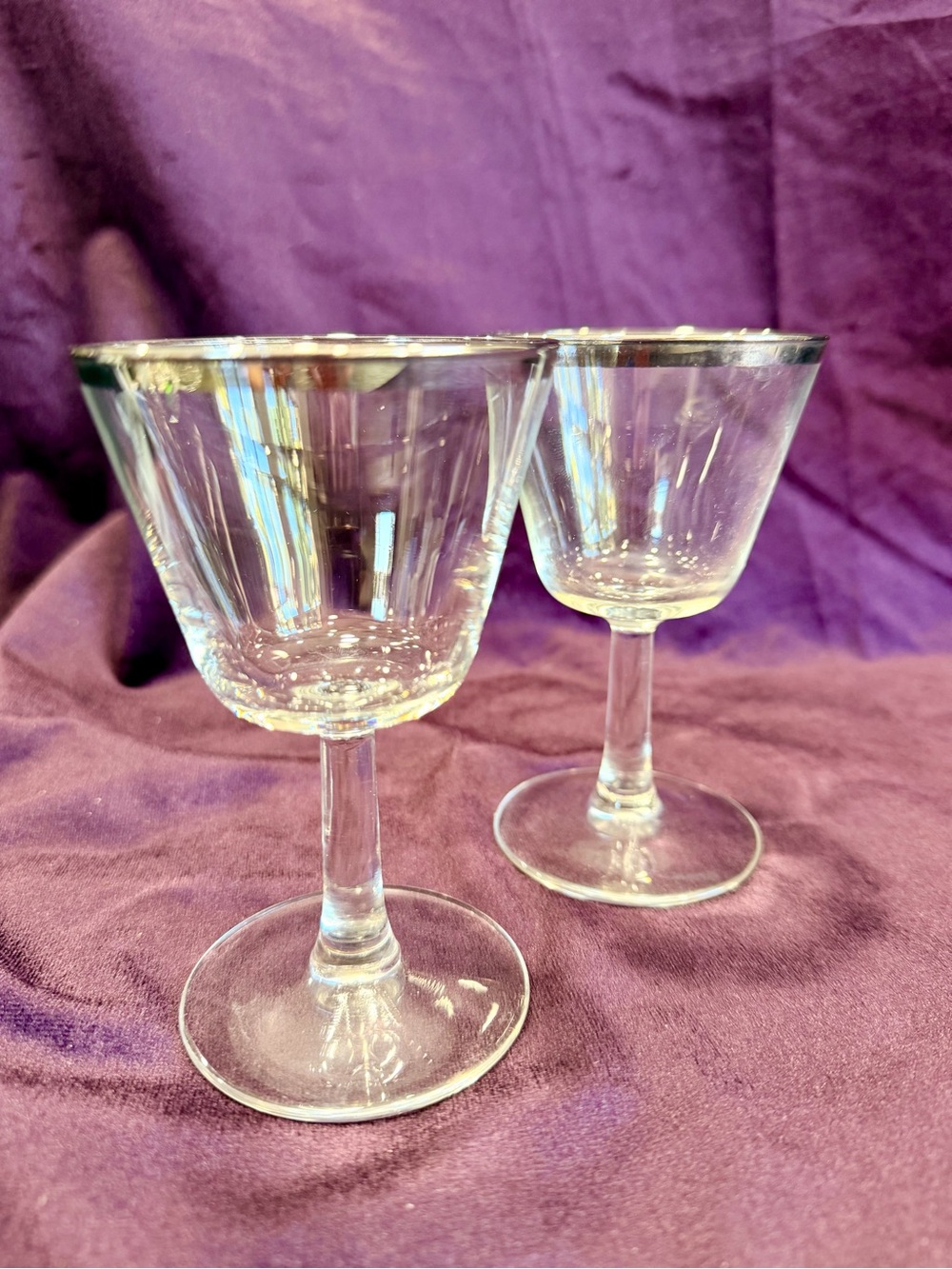 Vintage Cristal d'Arques-Durand Parisienne Platinum Rimmed Wine Glasses Pair